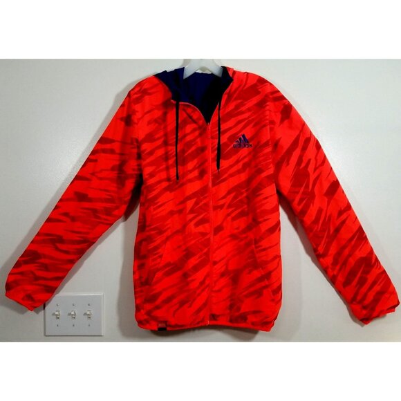 Adidas Mens Reversible Basketball Windbreaker Size Small Neon Orange Blue Jacket - Picture 1 of 9